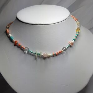 Mixed Semi Precious Gemstone, Crystal, Glass, and Shell Necklace